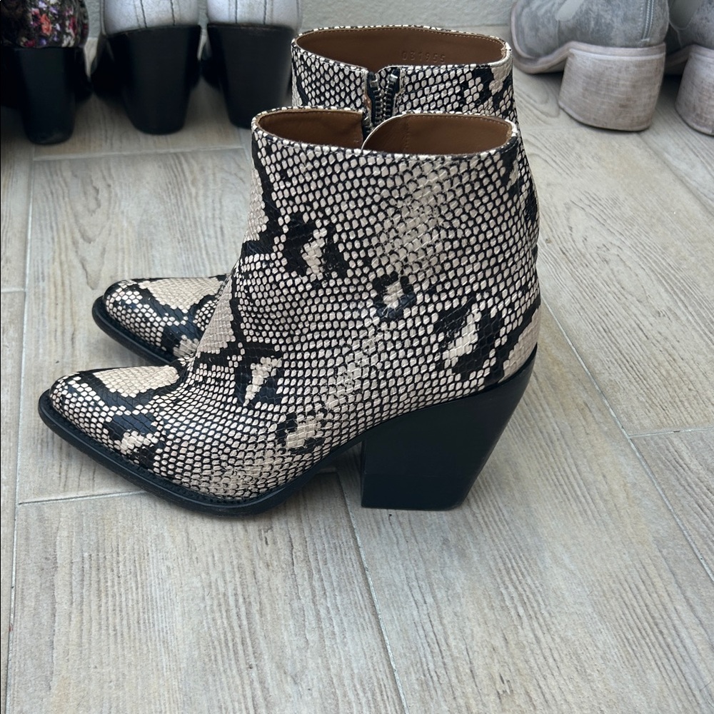 Chloe Black & Cream Snake-Print Ankle Boots